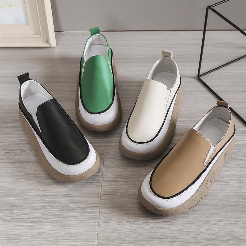 Women's Plus Size Sports Shoes Thick Sponge Cake Sole Solid Color Casual Single Shoes Round Headed Sneaker Shoes 35-44