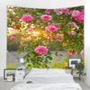 Lentebloemen Houten Hek Tapijt Natuur Roze Roos Planten Bloemenmuur Hangend Tuinraam Natuurlijk Landschap Doek Woondecoratie