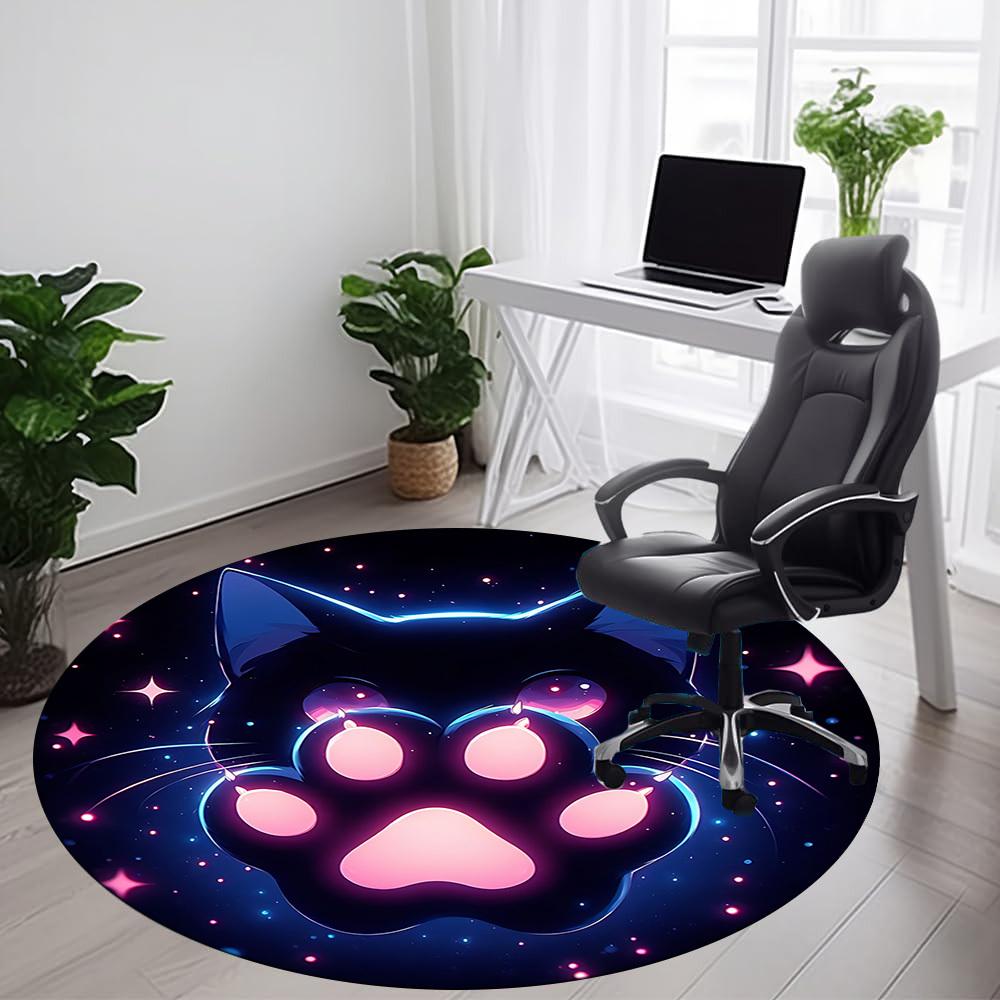 1PC NeonPaw Cat Office Round Area Rug, Indoor Mat Suitable ForOffice, Under Office Chairs Bedroom Living Room Home Decor, Room Deco, D142