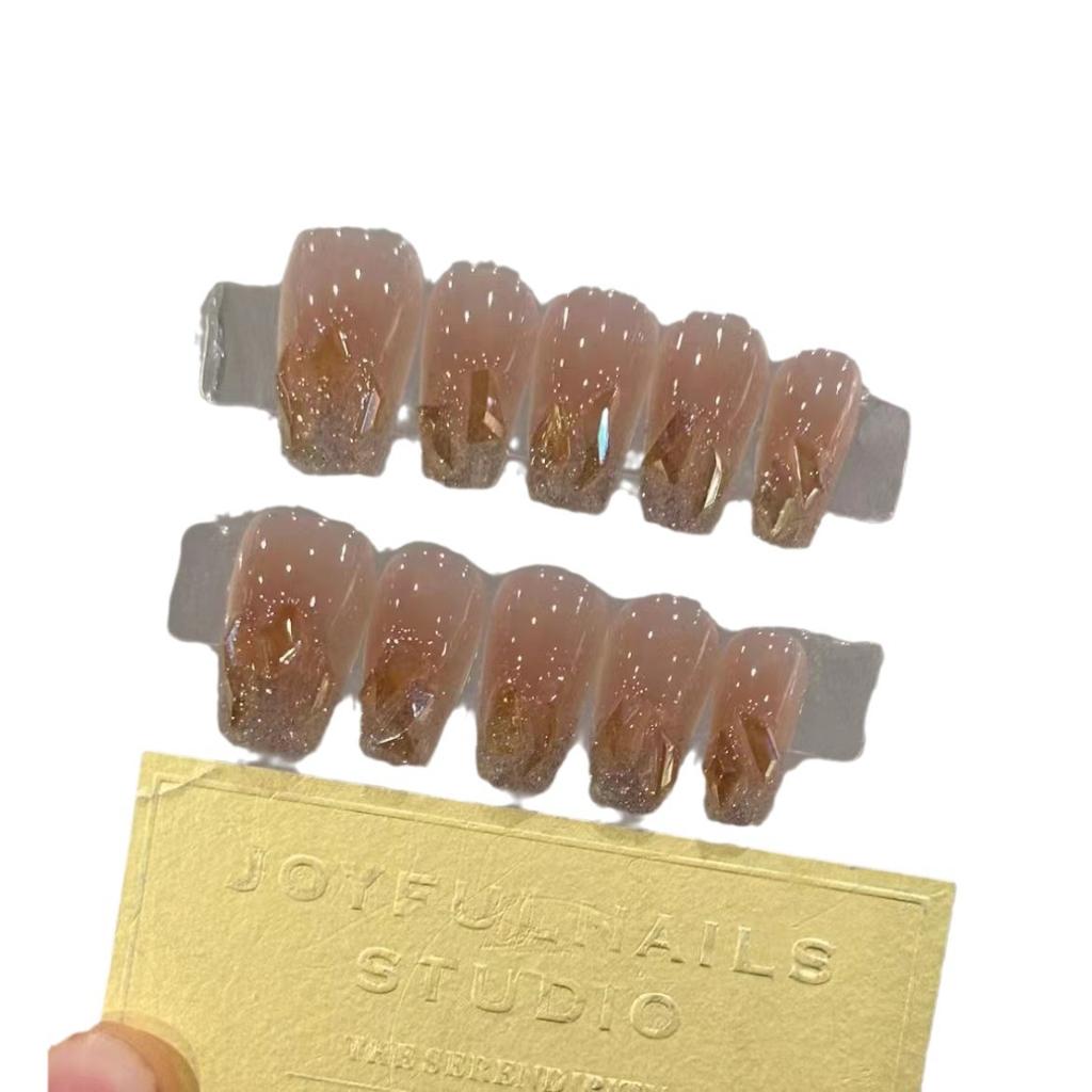 Pure Hand-made Phototherapy Nail Art Champagne Crushed Diamond Wear Nail Finished Product Reusable Nail Art Patch Can Be Detached