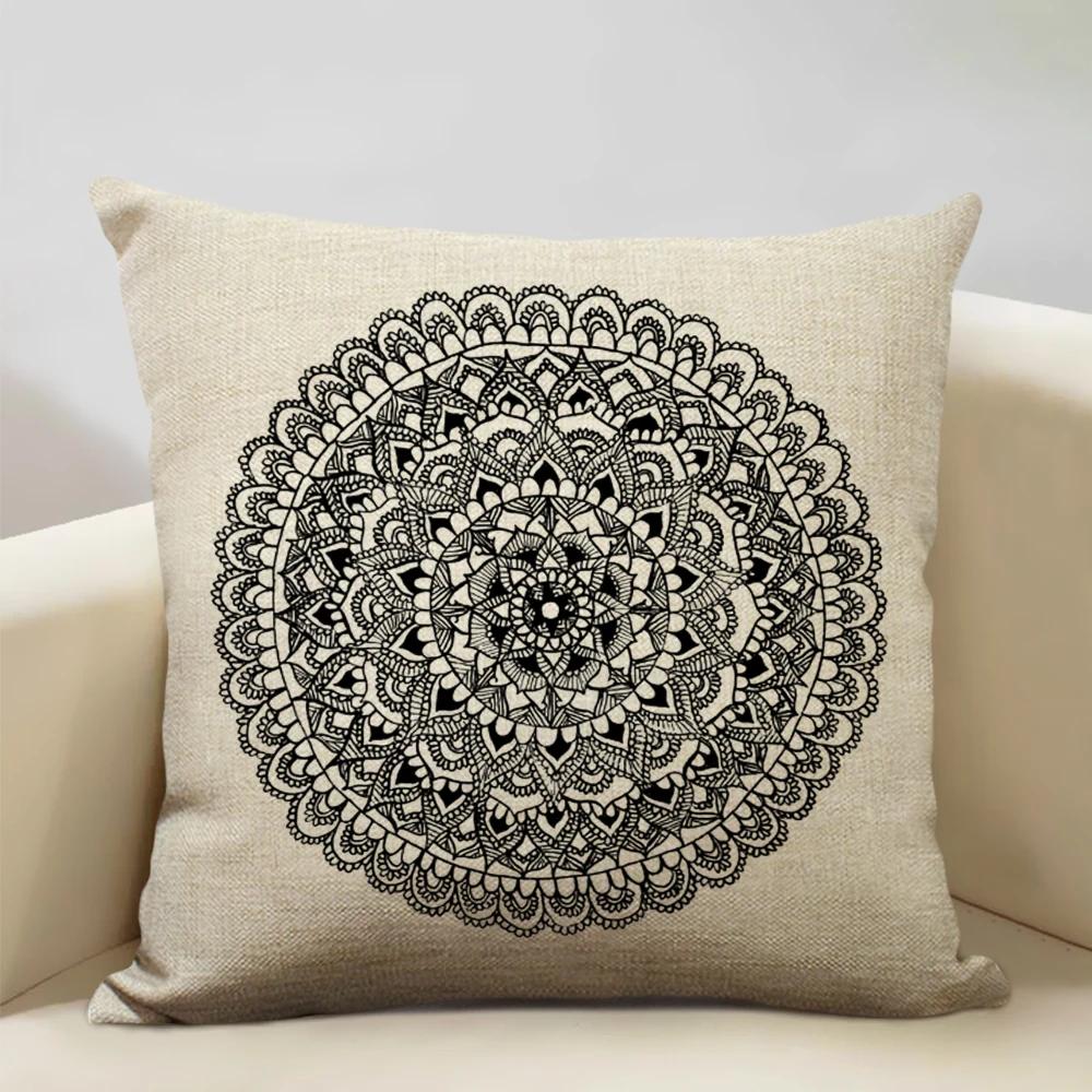 Mandala Sofa Decorative Throw Pillow Case, Hamsa Cushion Cover, Home Living Room Pillow Cover, 45x45cm