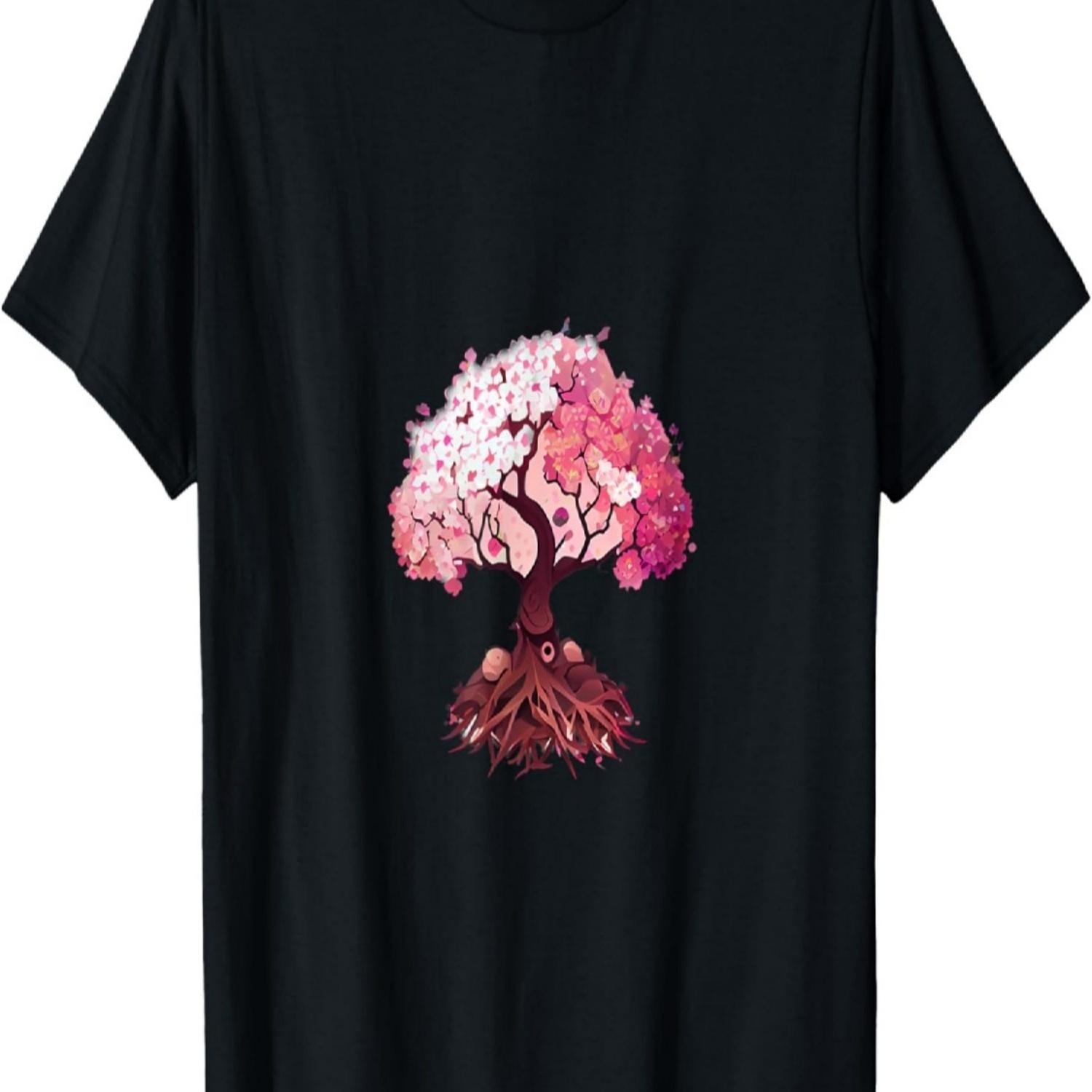 pink and white cherry blossom tree of life Yggdrasil T-Shirt S чёрный
