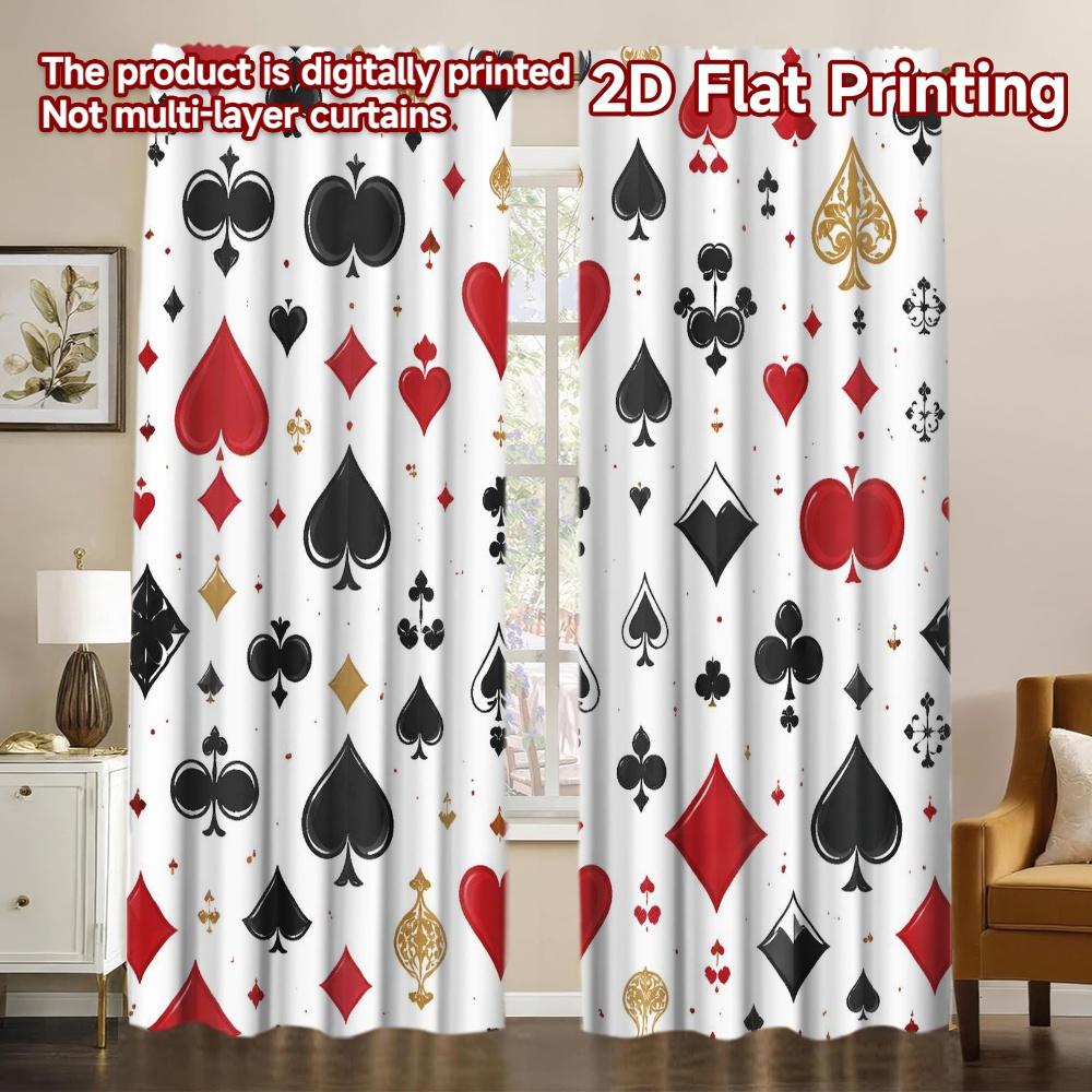 2D FLAT PRINTING 2pcs Curtains (Without Rod) Playing Card Symbols Popular Contemporary Curtains Versatile Polyester Fabric