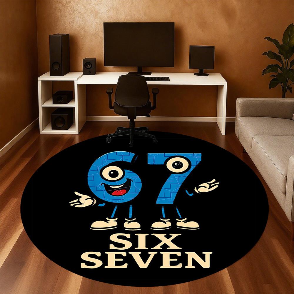 1pc Six Seven Round Chair Mat Office Area Rug - Non-Slip, Floor Mat for Office, Bedroom, and Indoor Decor P127162