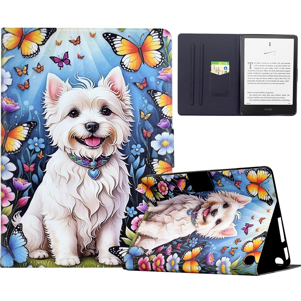 Para Amazon Fire 7 (2022) Capa com Suporte e Estampa para Tablet, Capa de Couro com Despertar/Suspender Automático