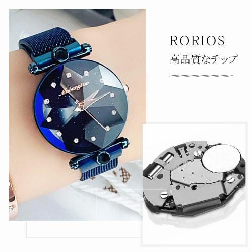 RORIOS Women's Watch with Magnetic Mesh Band, Sparkling Crystal and Starry Sky Design, Stylish Quartz Watch, Analog Watch, Blue