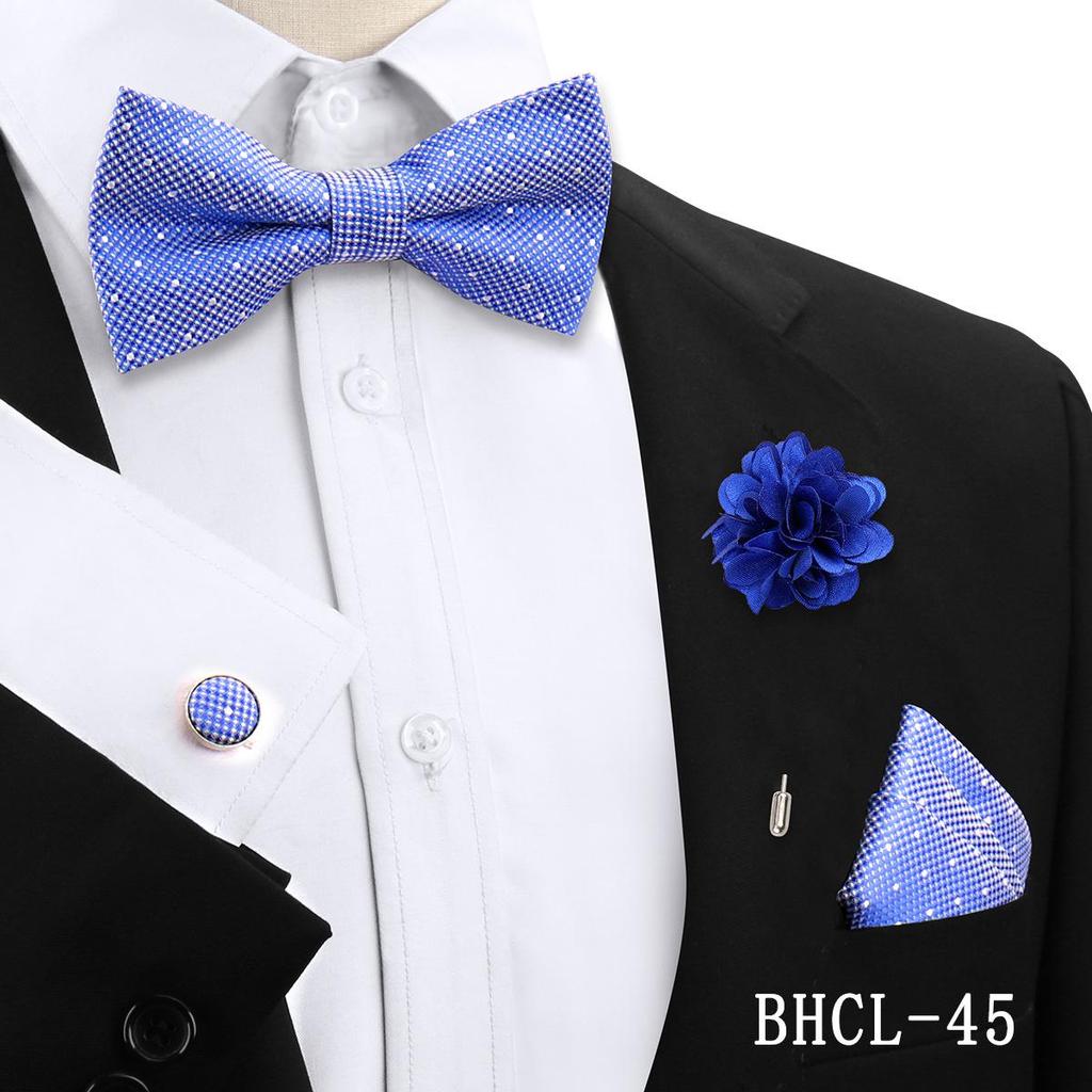 Korean Style 4-Piece Men's Bow Tie & Pocket Square Set for Weddings & Formal Events