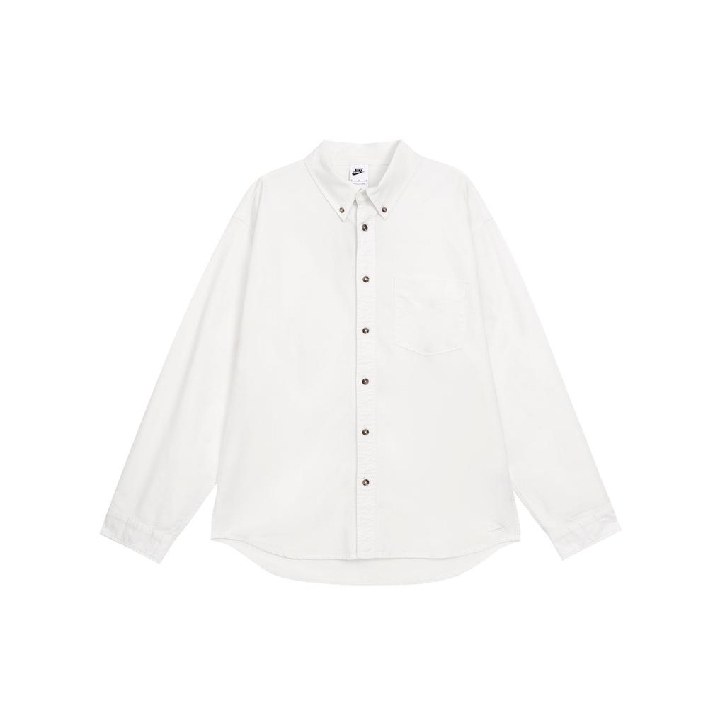 Nike Solid Color Square Collar Casual Long Sleeve Shirt Men shirts White FN3126-121