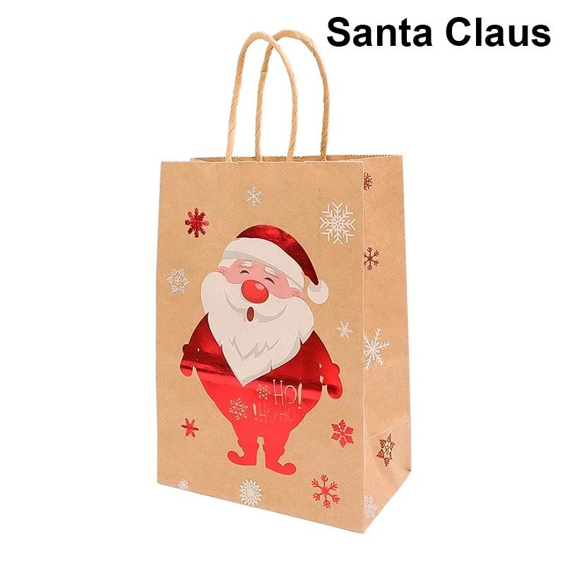 20/1PCS Christmas Kraft Paper Bags Santa Claus Snowman Candy Cookie Packaging Bag Gift Packaging Pouch Party Home Decor Supplies