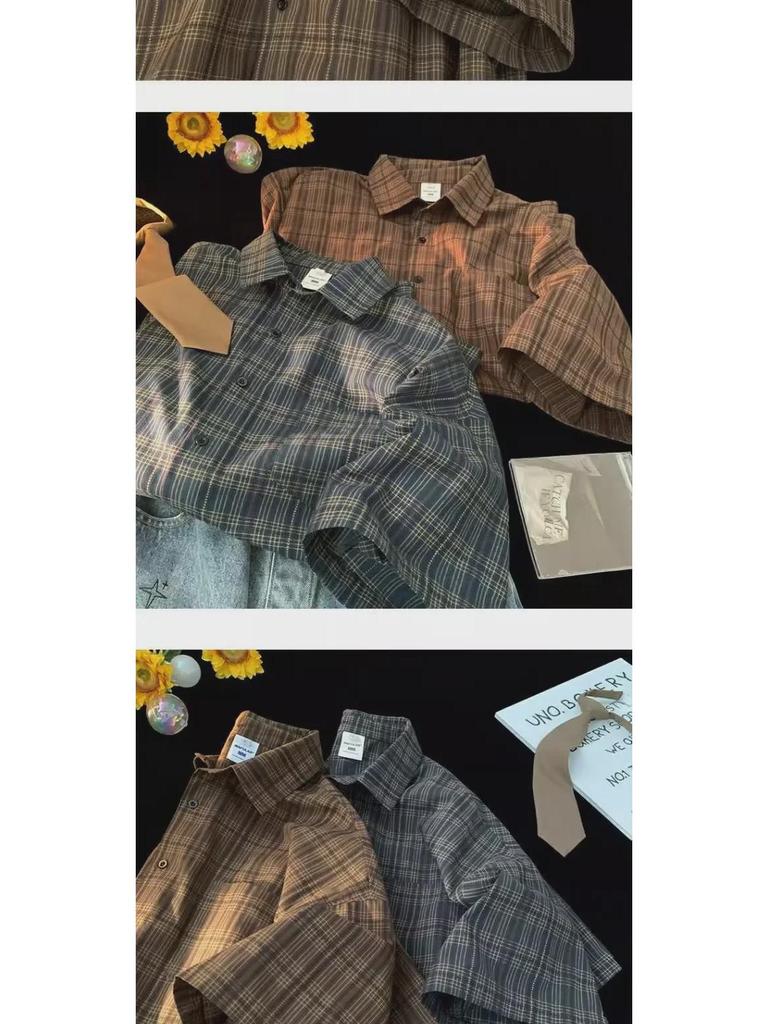 Men's Vintage Plaid Short-Sleeve Summer Shirt – Retro Casual Style