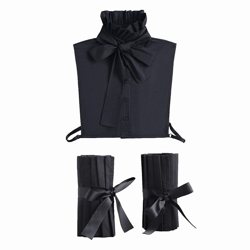 White Big Lapel Fake Collar And Black Detachable Cuff Lace False Collar Stand Removable Faux Col for Women Half Shirt Accessory