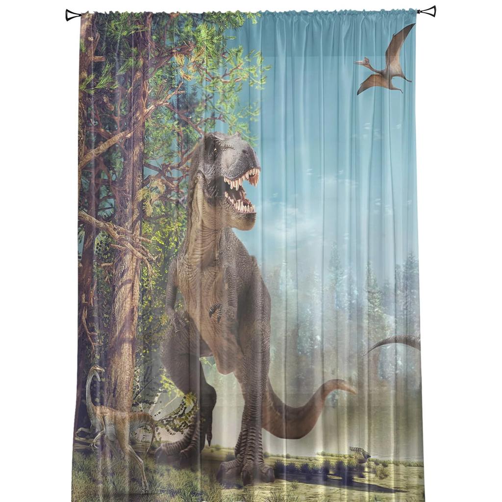 Jurassic 3D Dinosaur Virgin Forest Sheer Curtains for Living Room Bedroom Tulle Window Drapes for Kitchen Decoration