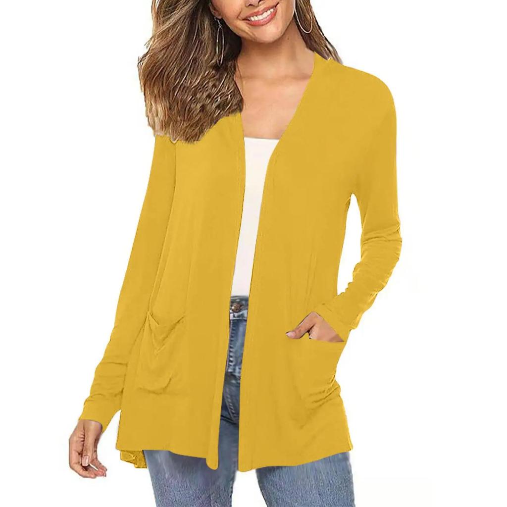 Medium Length Cardigan Women Long Outerwears Autumn Women's Clothes Elegant Fit Girls Fall Fashion Female Commute Sweater