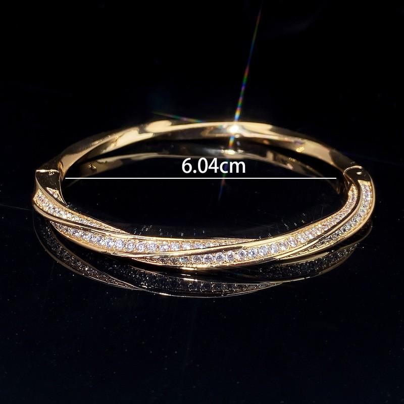 Elegant Full CZ Rhinestone Womens Bracelet Gold Plated Copper Adjustable Fashion Jewelry Daily Wear