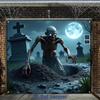 2D Door Banner, 1 Large Halloween Banner - Cemetery Crawling Zombie Party Decoration with Blue-eyed Zombies Zyc