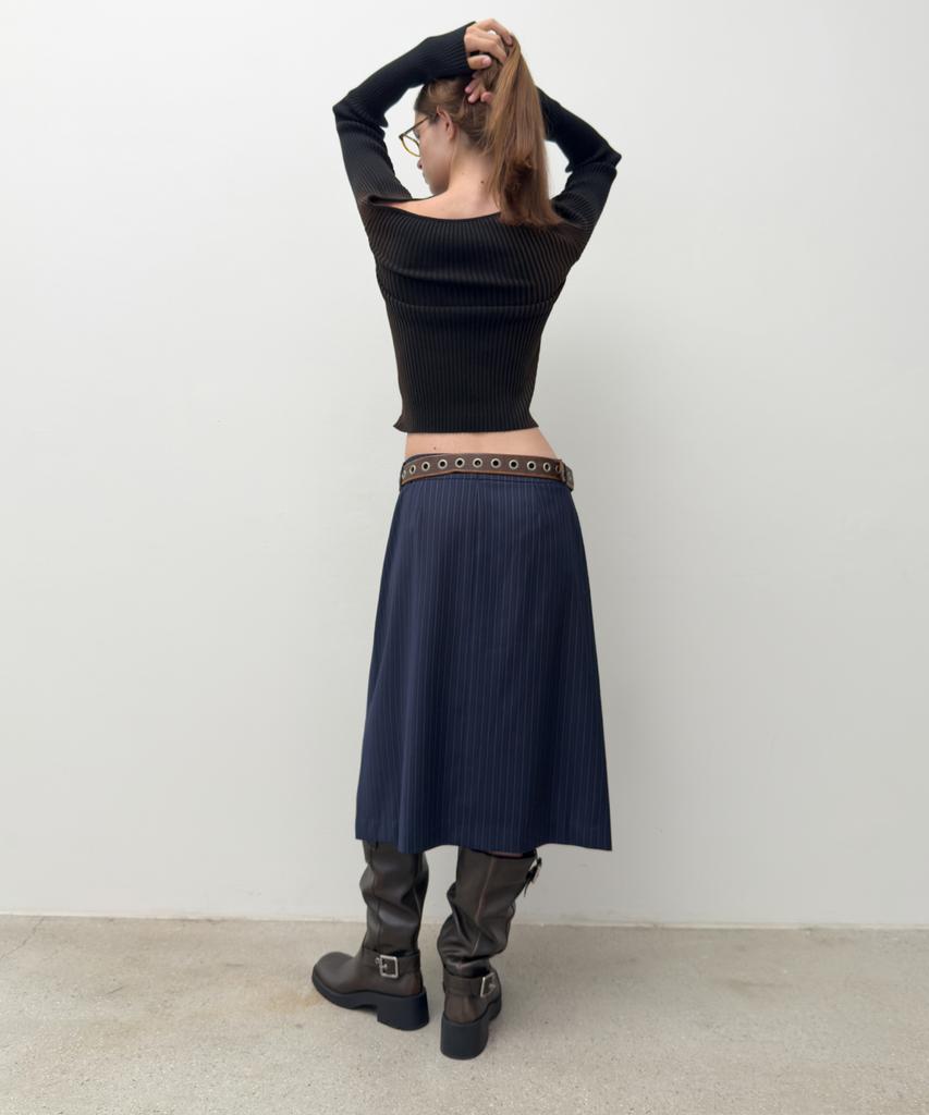 Daiaegeuneol Low Rise Midi Skirt (Navy)