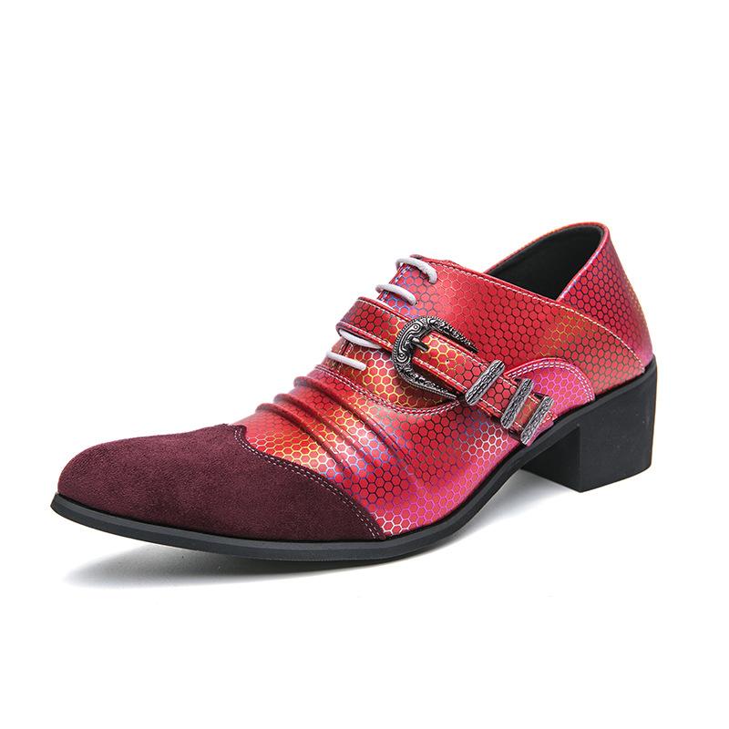European and American large-size high-heeled bottom pointed men's shoes, new spring and autumn pointed men's mid-heeled shoes, shallow single shoes