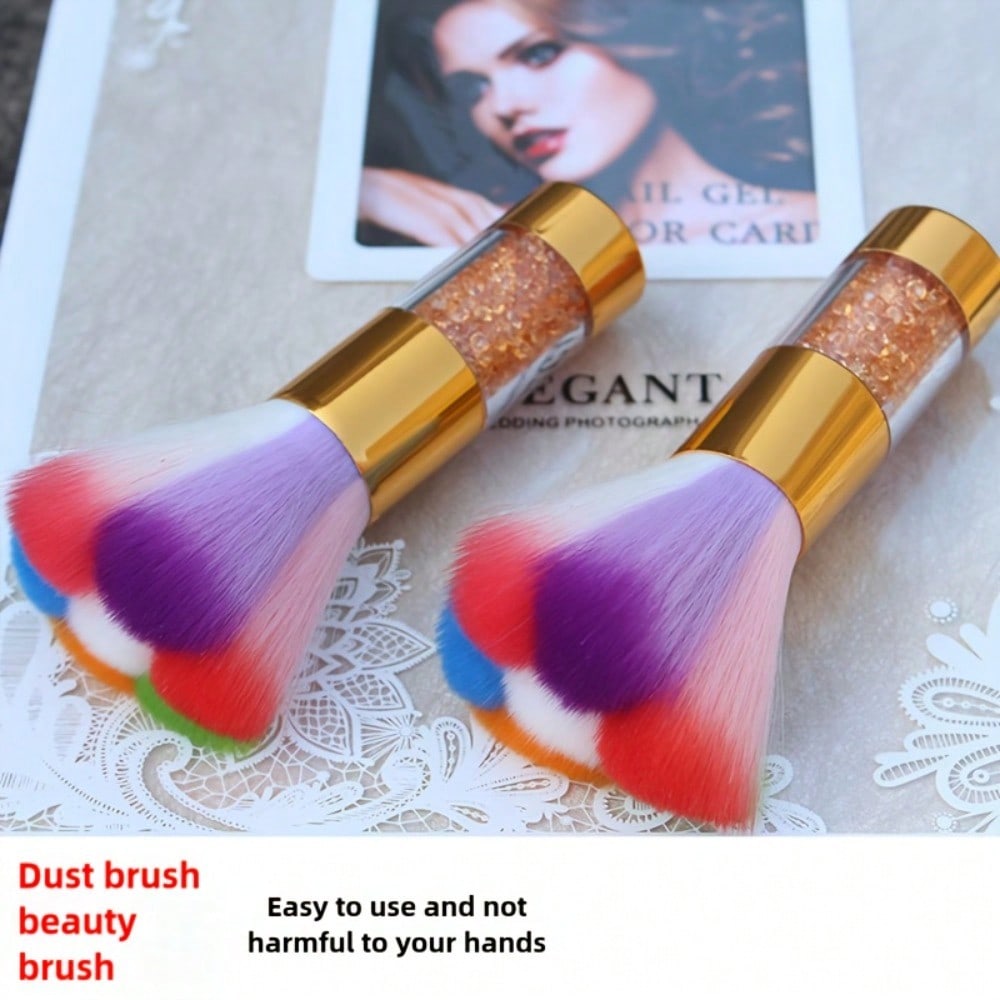 Nail Art Tools, Nail Cleaning Brush, Dust Removal Brush, Rhinestone Glitter Brush, Petal-Shaped Brush, Makeup Brush, Rainbow Multicolor Brush