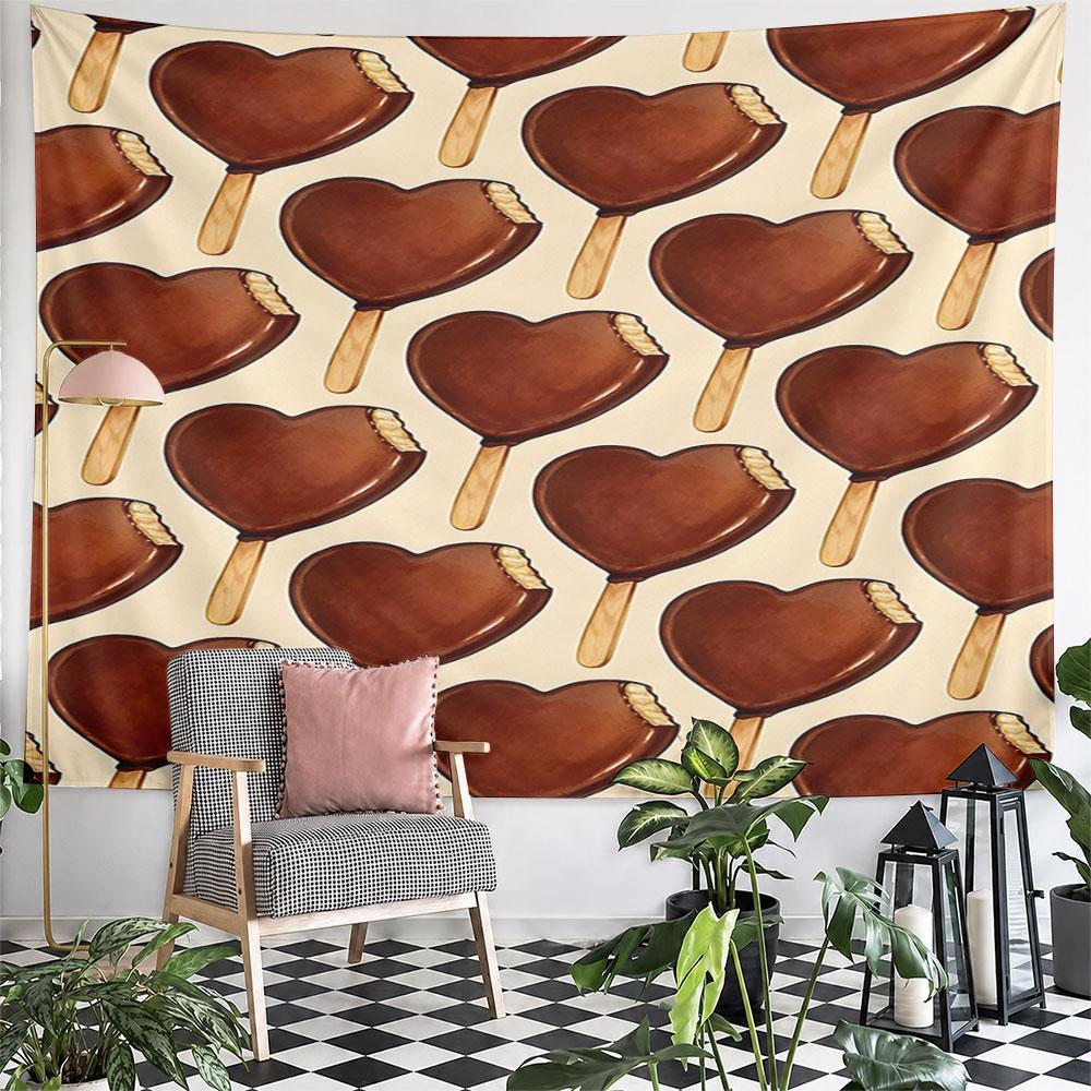 Heart-Shaped Chocolate Ice Cream Pattern Pattern Wall Hanging Tapestry Decorative Tapestry Home Decor for Bedroom and Living Room