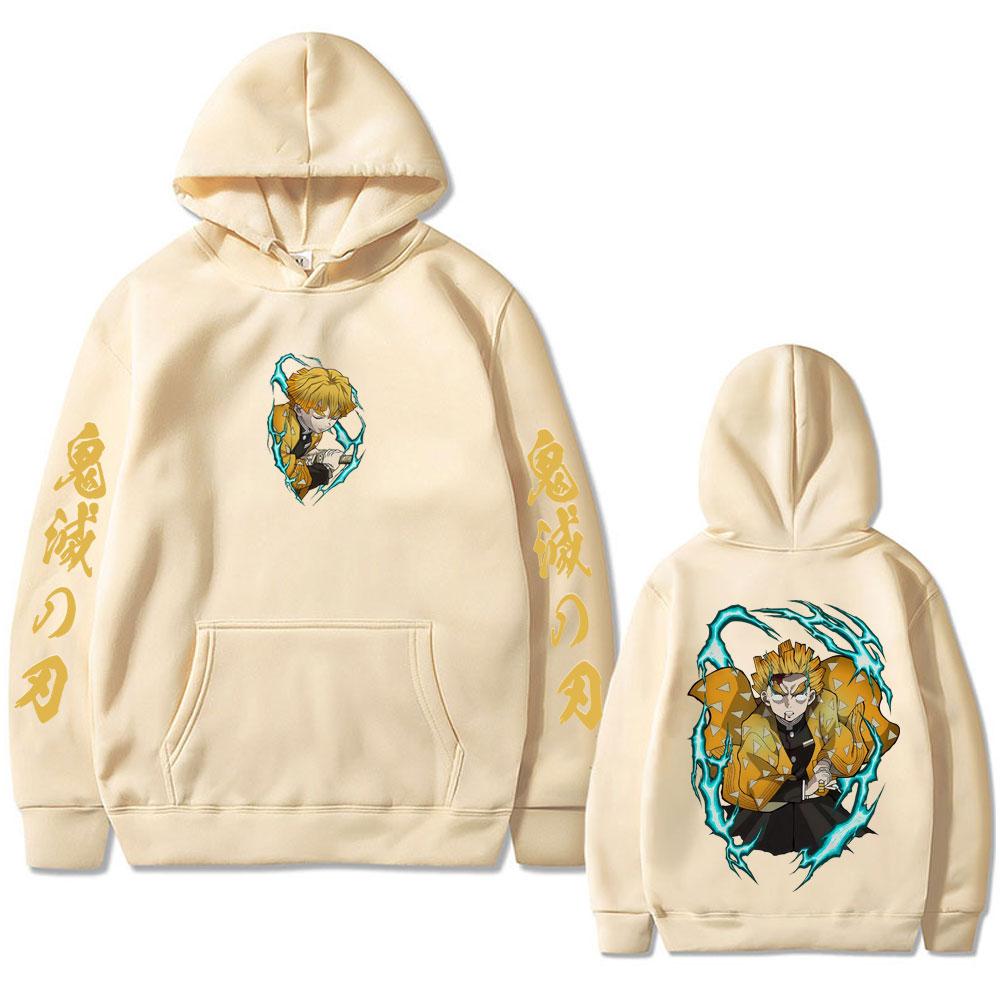 Anime Demon Slayer Agatsuma Zenitsu Graphic Hoodie Men Women Clothing Cartoon Oversized Sweatshirt Men's Hoodies