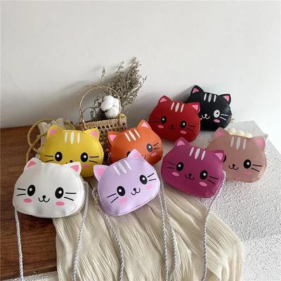 Baby Girls PU Leather Small Shoulder Crossbody Bags Cute Cat Kids Coin Purse Wallet Fashion Children's Mini Handbags
