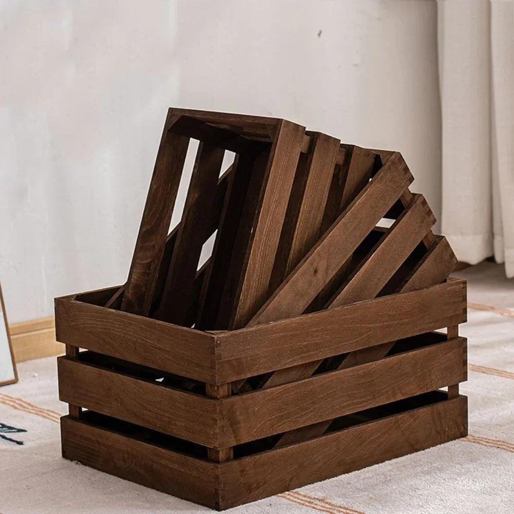 

Pastoral Style Household Solid Wood Sundries Storage Box Retro Wooden Storage Box Display Thickened Wooden Strips Splicing