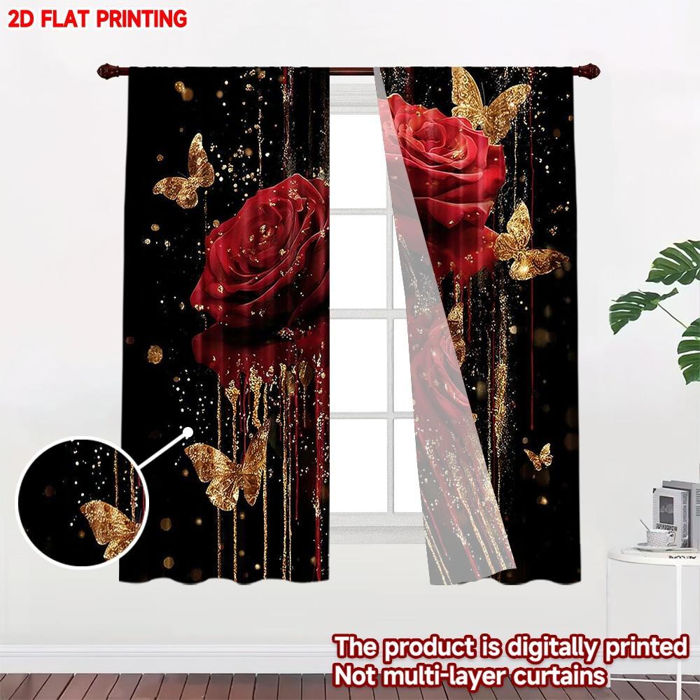2D flat printing 2pcs Happy Valentine's Day Drapes Butterfly with rose Digital Printed Polyester Drapes Holiday Decorations for