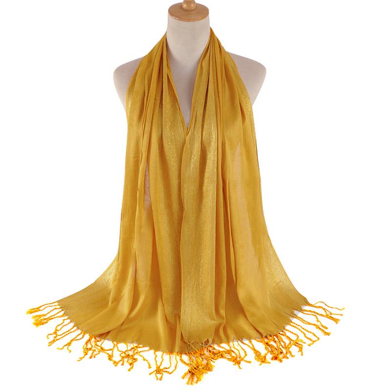 Women Gold Cotton Solid Color Muslim Head Scarf Shawls and Wraps Pashmina Bandana Female Foulard Ladies Hijab Stores
