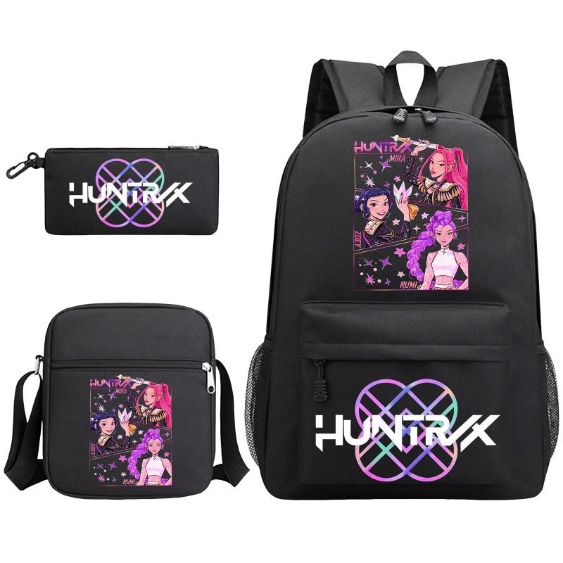 Cartoon Print School Backpack Set Teens Shoulder Bag Pencil Case Bookbag Oxford Fabric Ergonomic Straps