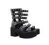 Fashion Gothic Punk Platform Chunky - Heel Sandals | Multi - Strap Buckle Metal - Rivet Edgy Party Footwear