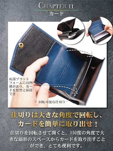 Men's Bifold Tochigi Leather Mini Wallet, Small, Slim, Compact, Portable, Genuine Leather with Large Capacity (Tochigi-black)