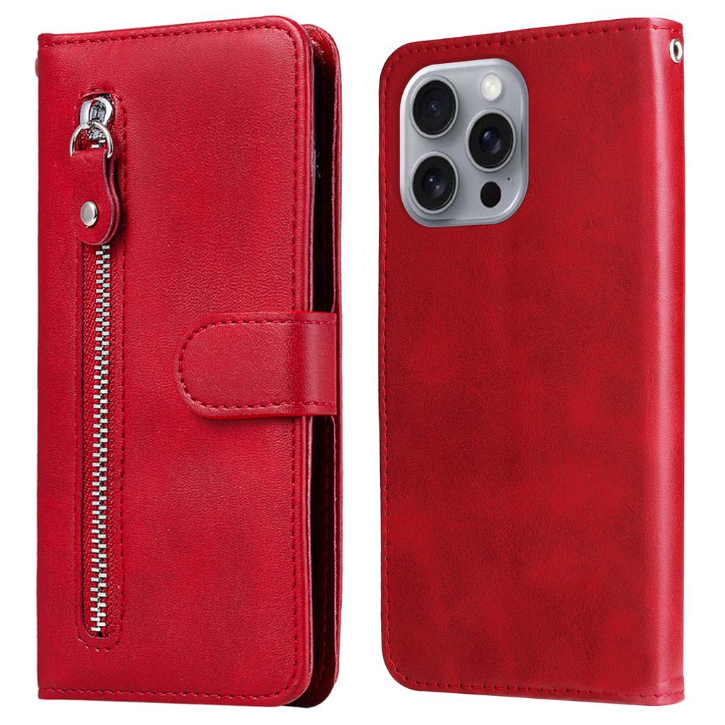 For iPhone 16 Pro Max Case Zipper Pocket Flip Shockproof Leather Phone Cover
