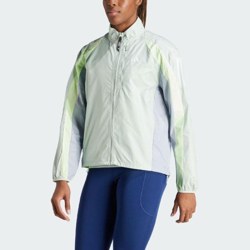 adidas Own The Run Colorblock Jacket Windproof Breathable Water-Resistant Retro Sports Stand Collar Jacket Women Jackets Linen-Green IQ3873