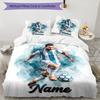 Messi Soccer Player Art Personalized Name Bedding Set,Soft Touch Bed Linen for Kids Bedroom Decor,Perfect Holiday Gift,Machine Washable Duvet Cover wi