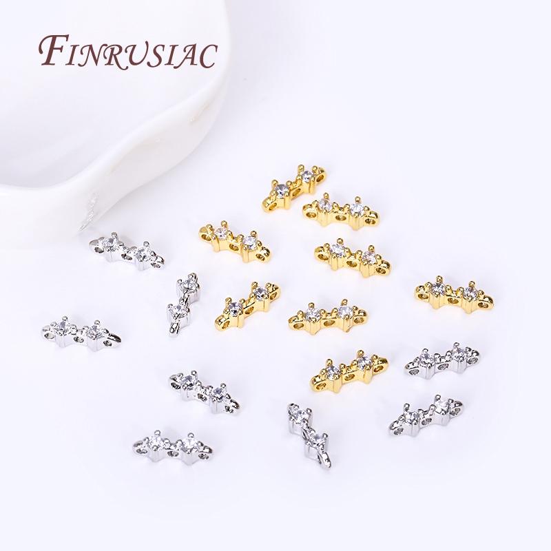 18K Gold Plated 2/3 Hole Separators For Beads,Inlaid Zircon Beads Separators,Handmade Decorative DIY Beading Jewelry Materials