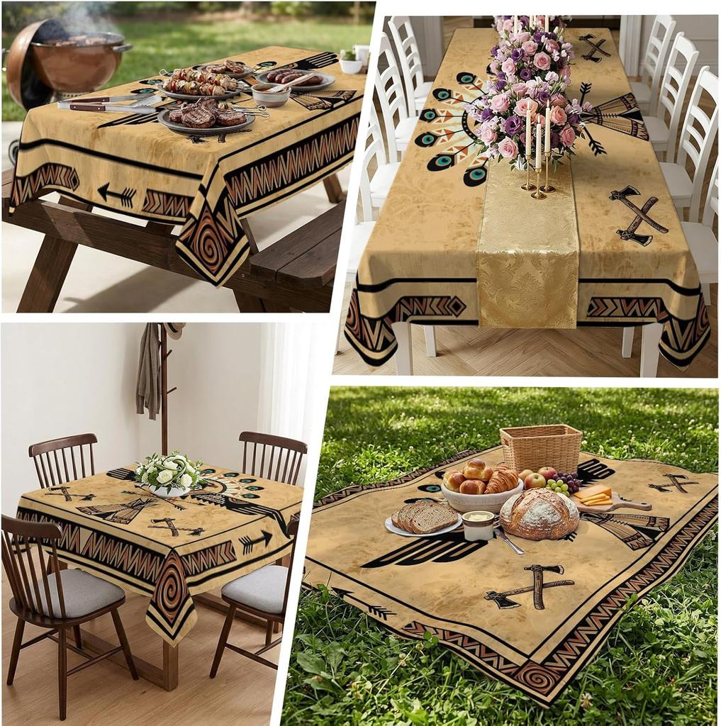 Ethnic Tribal Eagle Icon Geometric Rectangle Tablecloth for Table Decor Reusable Kitchen Dining Tablecloth Holiday Party Decor