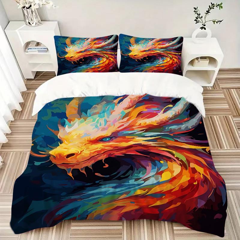 3pcs bedding set Dragon Artwork Includes 1 Comforter + 2 Pillowcases, Without Pillow Inserts, Soft Comfortable, Lightweight Breathable, Prin