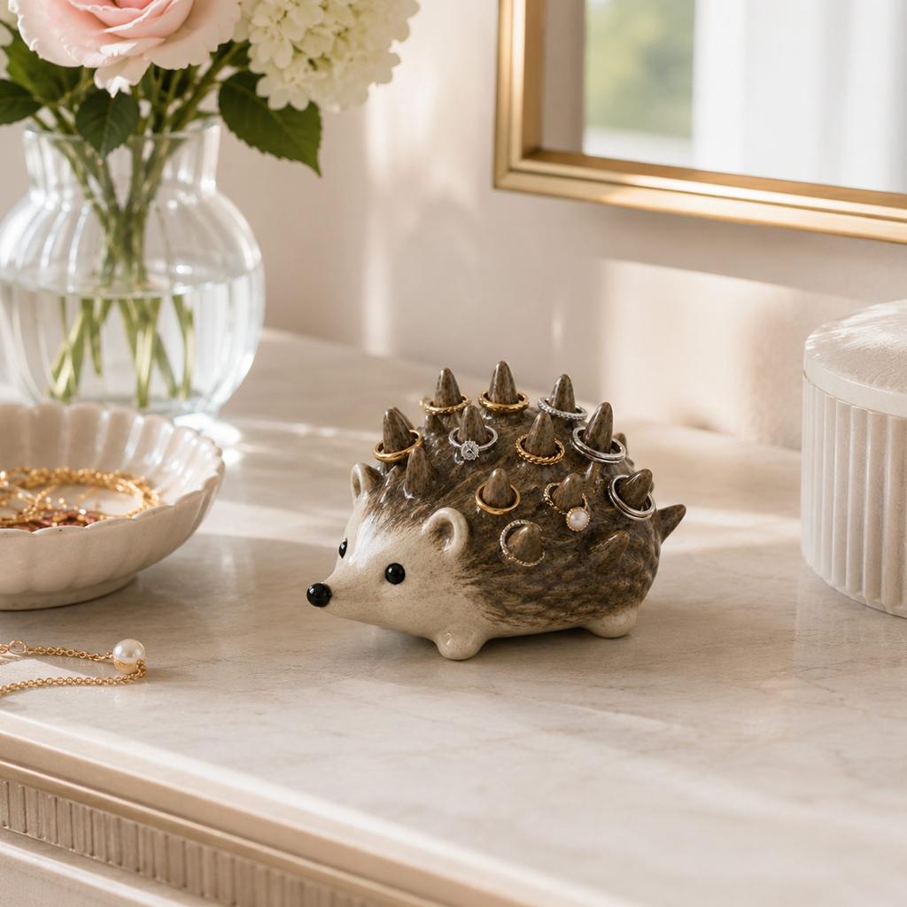 Cute Hedgehog-Shaped Jewelry Dish, Animal Holder for Earrings Necklaces and Small Accessories, Dresser Decor