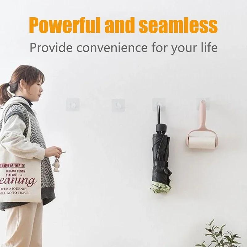 5/10pcs Transparent Plastic Duty Wall Hook for Kitchen Bathroom Office Storage No Trace No Scratch Waterproof Adhesive Hooks