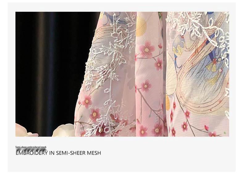 Elegant Japanese Chiffon Kimono Nightgown with Bow Embroidery