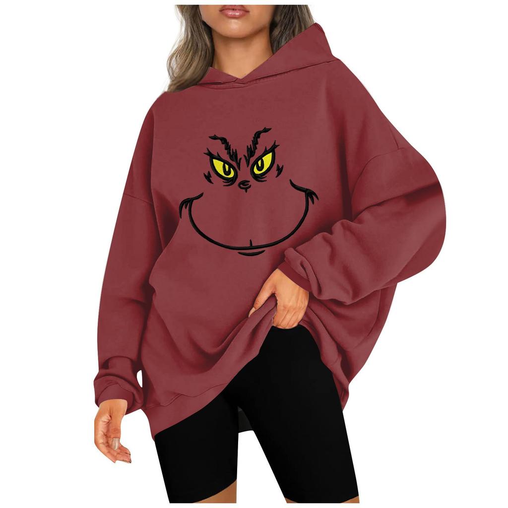 Women's Fashion Casual Hooded Sweatshirts Long Sleeve Christmas Printed Sweatshirts Top