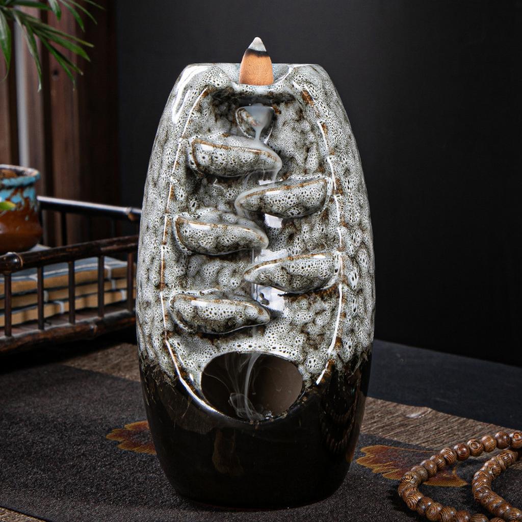 Backflow Incense Burner with 120 Incense Cones and 30 Sticks - Incense Holder Set with Cushion, Tweezers, Velvet Box for Home Decor