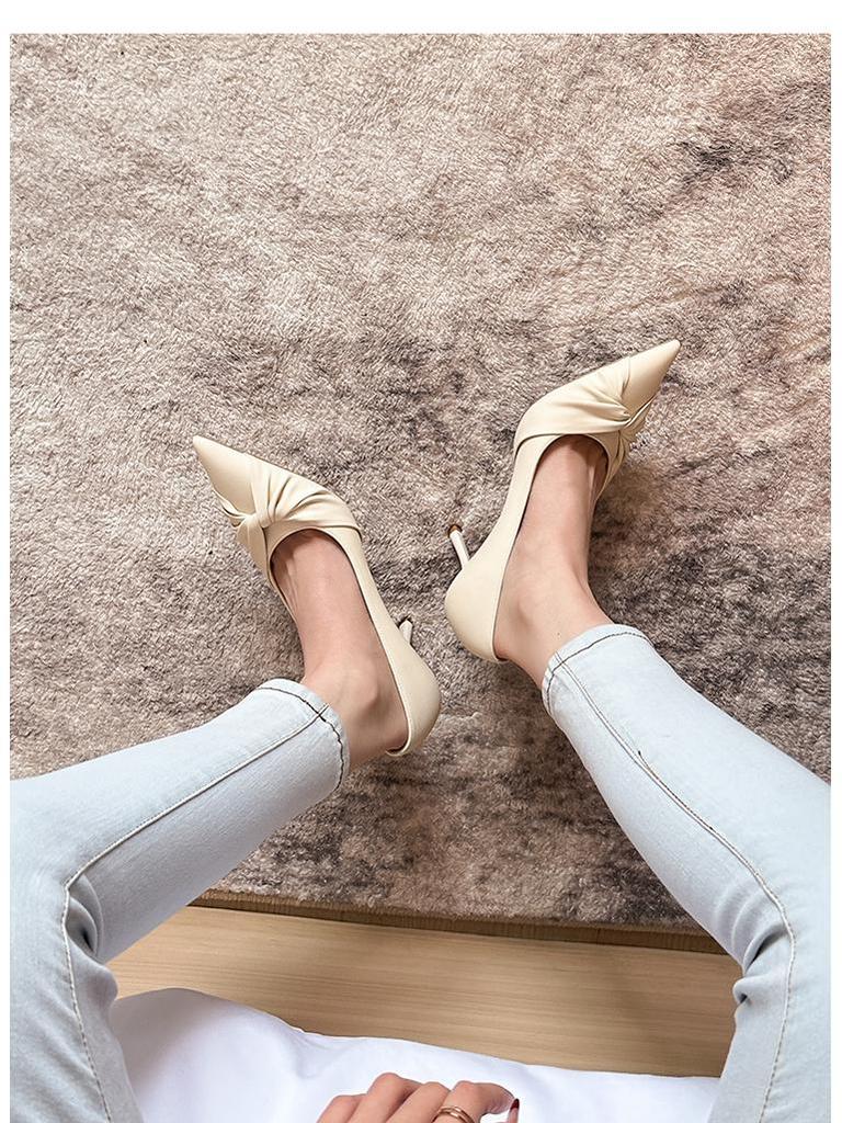 2025 Spring Women's French Twist Pointed Toe Stiletto Heels - Large Sizes 41-43 for Commuting and Work