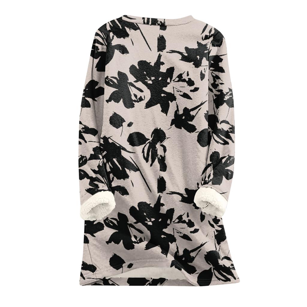 Dámský top s kulatým výstřihem s potiskem, zahuštěný plyšový kašmírový hřejivý dlouhý top