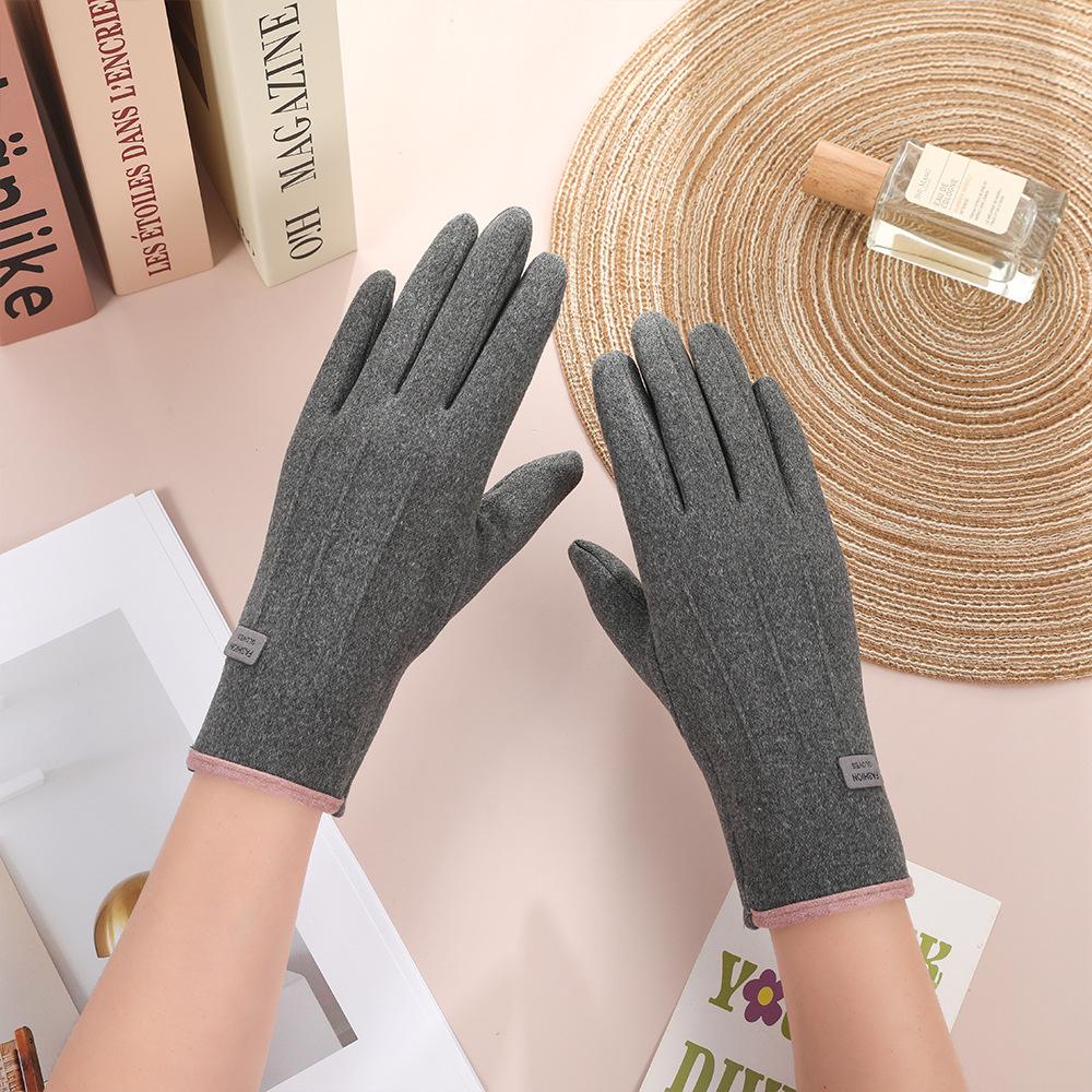 Warm Gloves for Women Rabbit Fleece Cute Bow Thickened Plush Windproof Riding Touch Screen Autumn and Winter Gloves
