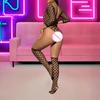 Women Lingerie Two-Piece Sexy Set Mesh Over-The-Knee Stocking Hollow-Out Nightgown
