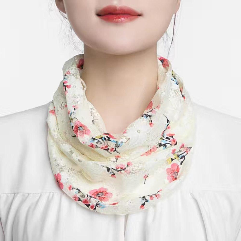 Floral Silk Scarf Ice Silk Neck Guard Scarf Summer Veil  Women