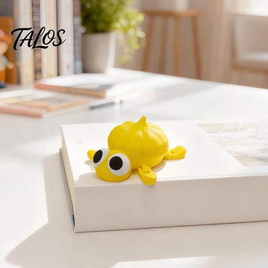 Burr-free 3D Print Printed Posable Big-Eyed Yellow Pumpkin Turtle Figurine, Flexible Joint Cute Durable Desktop Figurine Fidget Stress Relief