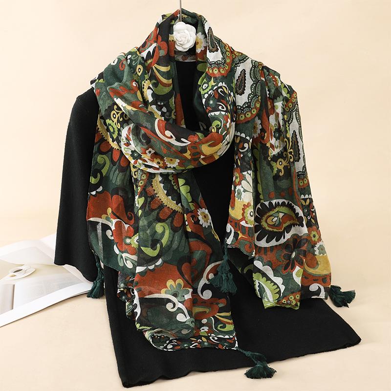90*180CM New Fashion Printed Soft Linen Cotton Scarf Shawls Abstract Floral Tassel Viscose Scarves Lady High Quality Long Hijab