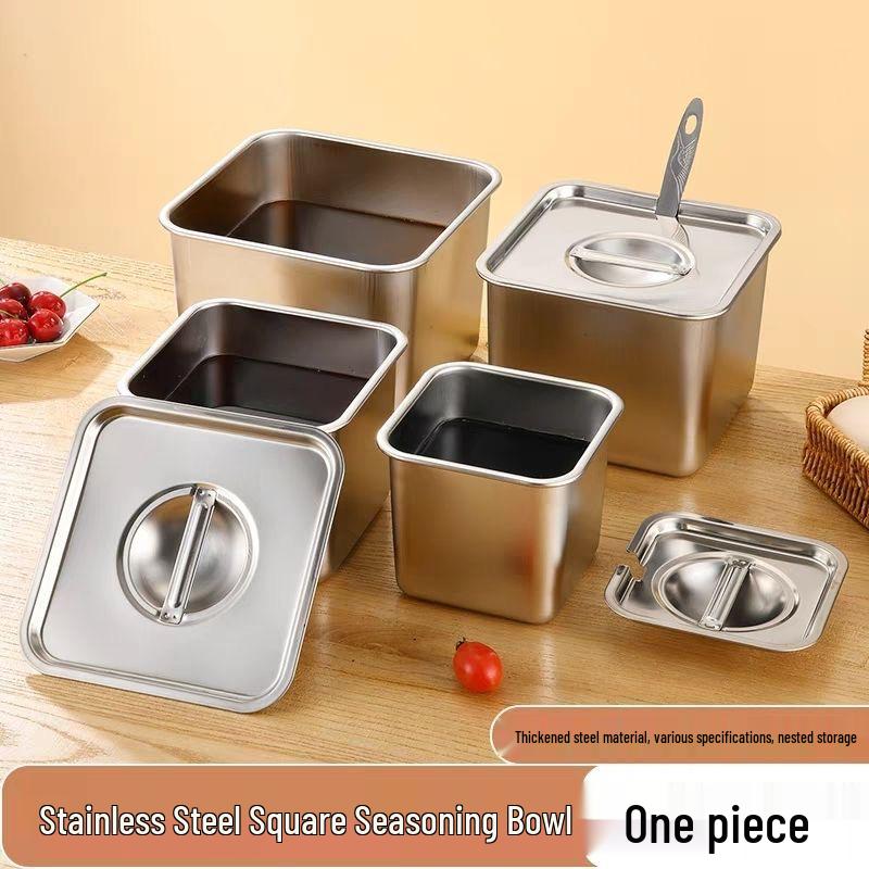 Quadratische Edelstahl-Gewürzbox 16cm mit Deckel für Küche oder Grill.